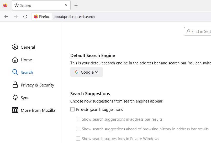 Firefox search suggestions