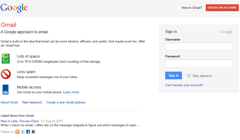 gmail desktop login page