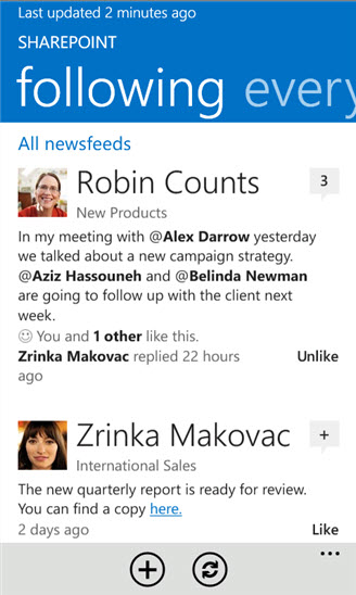 SharePoint Newsfeed app for Windows Phone