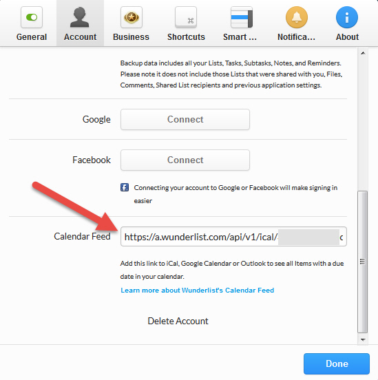 How to set up your Wunderlist Calendar Feed