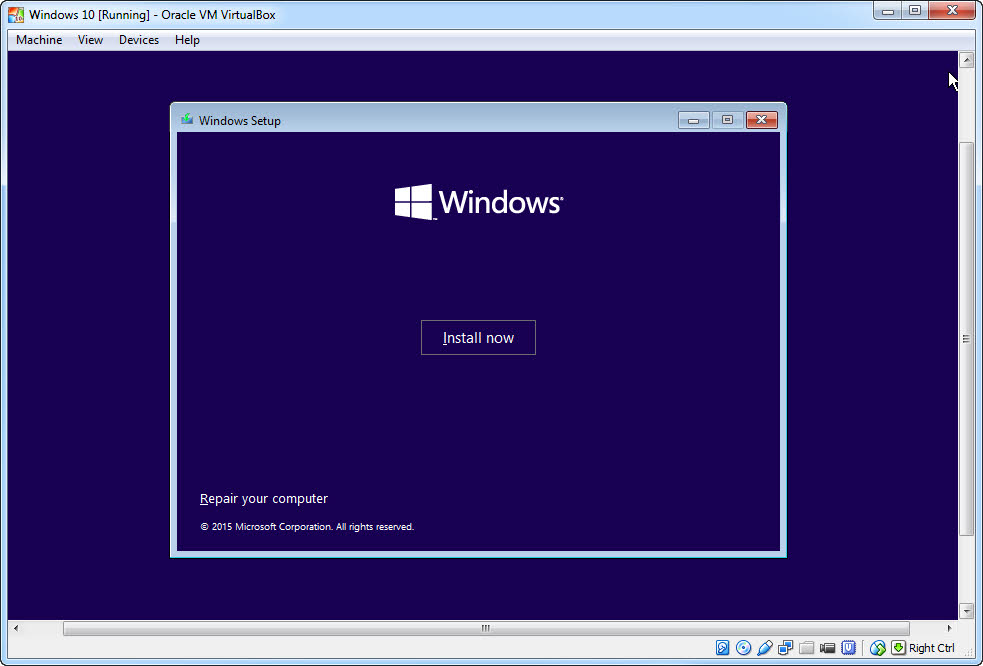 oracle virtualbox windows 10 image