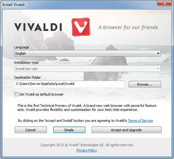 Vivaldi installation