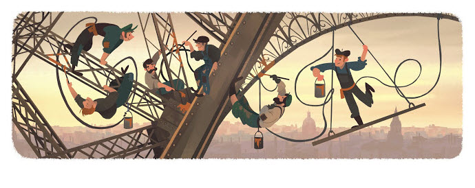 126th Anniversary of the public opening of the Eiffel Tower google doodle