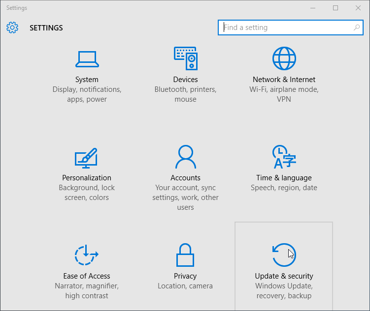 Windows 10 settings