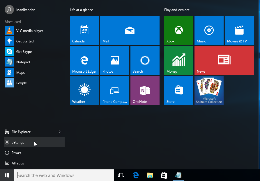 Windows 10 start menu