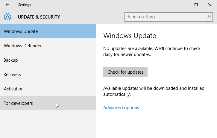 Windows 10 update and security settings