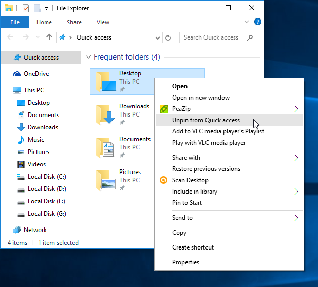 Remove 4 default folders Desktop, Downloads, Documents and Pictures