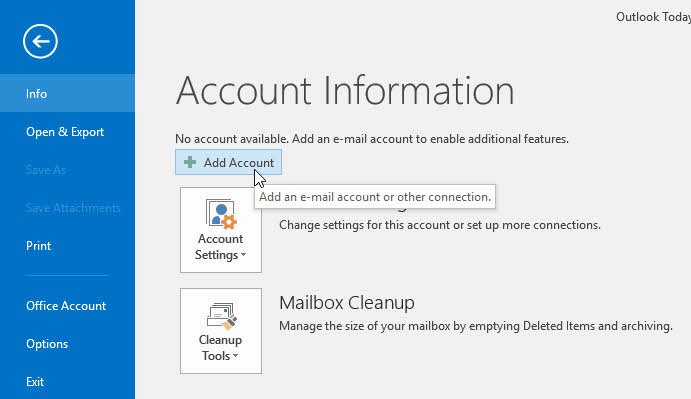 how to add email to outlook 2016