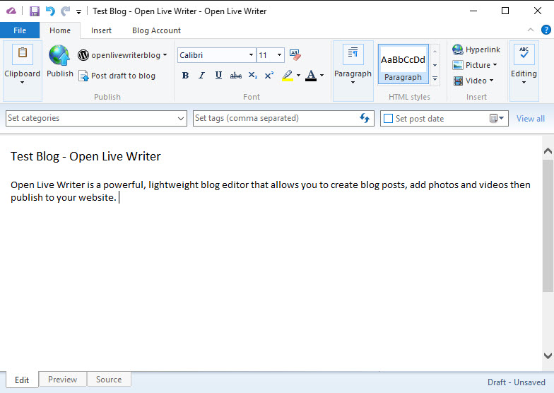 Open Live Writer wordpress blog editing