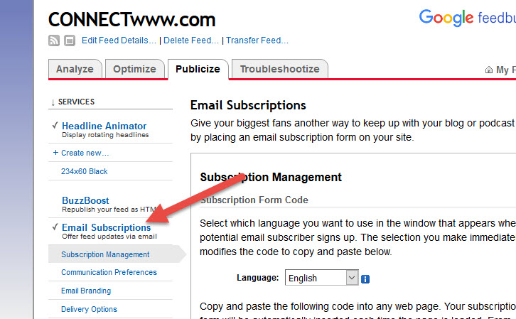 email subscription in feedburner