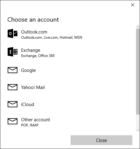 mail app account type selection