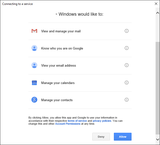 mail app allow google permission