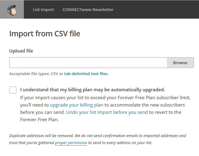 upload csv file in mailchimp