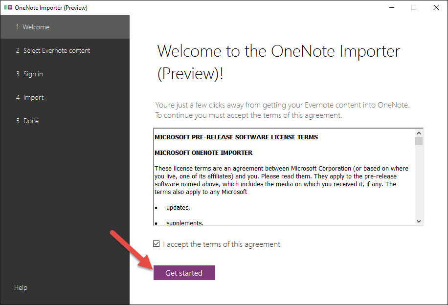Onenote importer welcome screen
