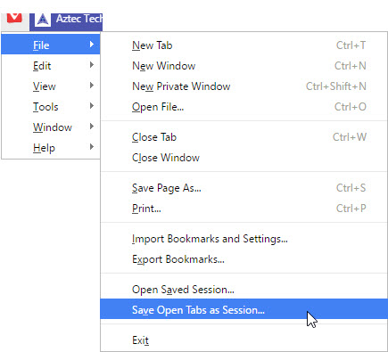 vivaldi Save Open Tabs as Session