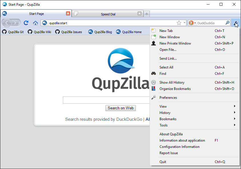 QupZilla menu