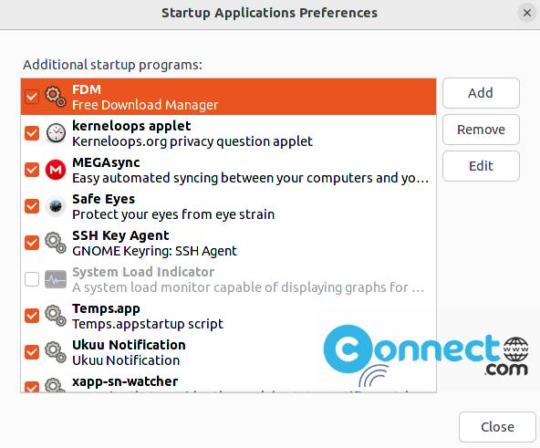 Startup Applications preferences