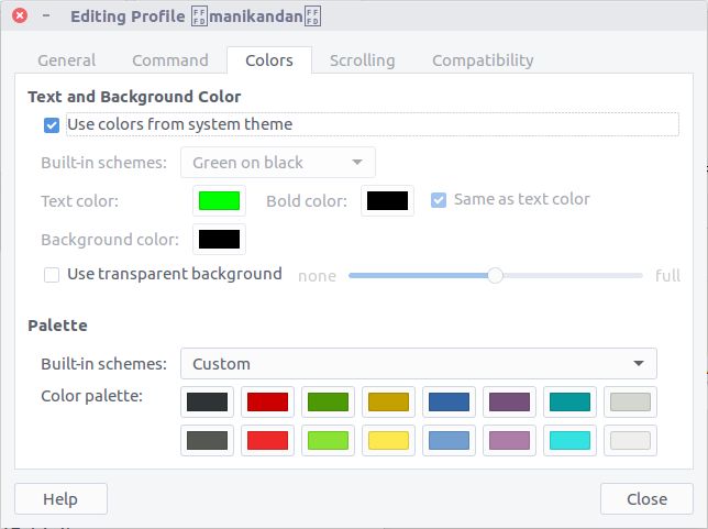 Terminal profile color settings