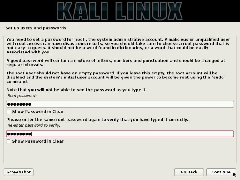 kali linux password