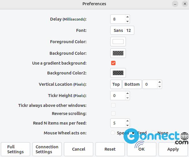 TICKR RSS settings