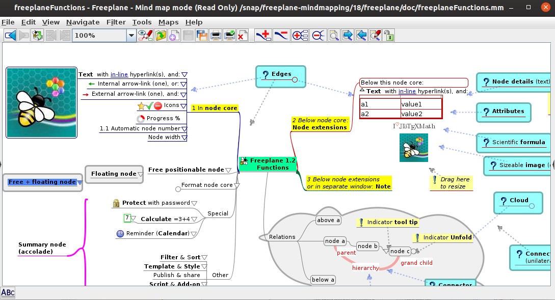 freeplane keyboard commands