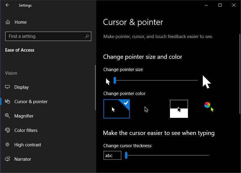 windows 10 pointer size