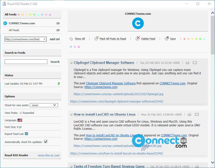 Royal RSS Reader Tiny Portable Windows Feed Reader | CONNECTwww.com