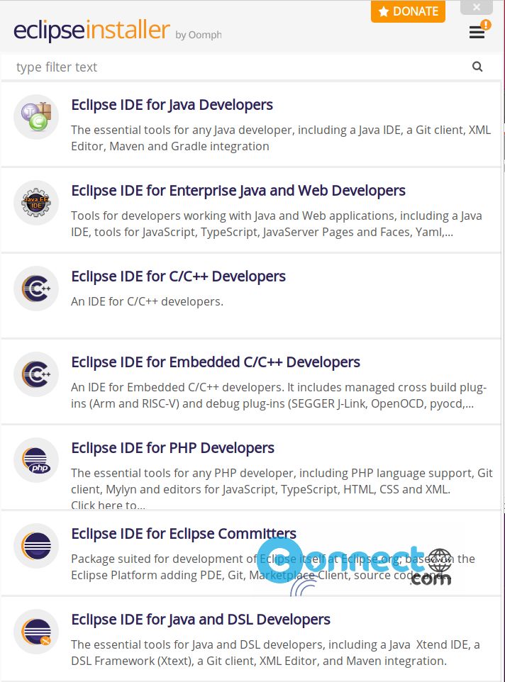 Eclipse IDE installer options