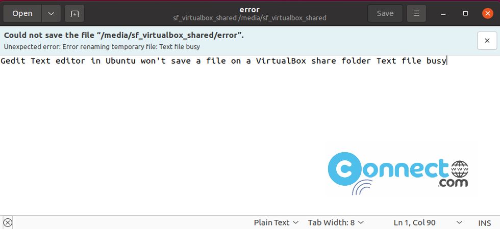 gedit virtualbox error
