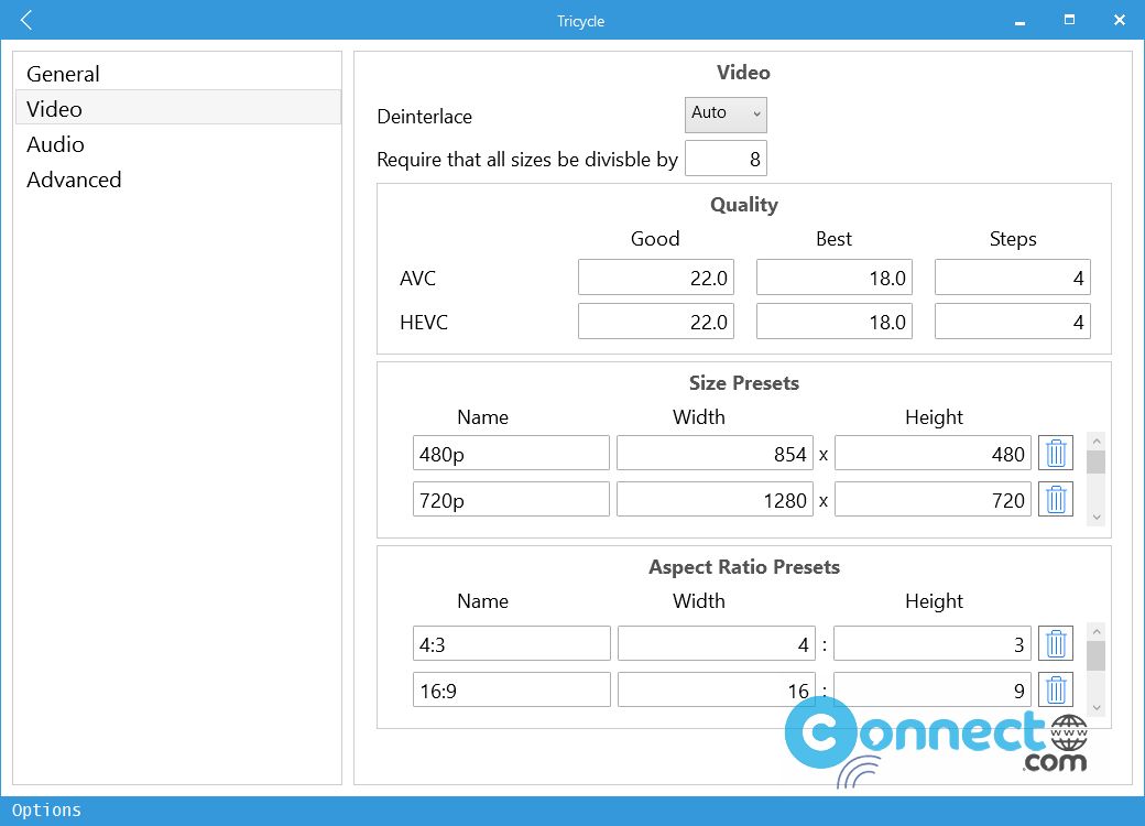 Tricycle Video Converter setting