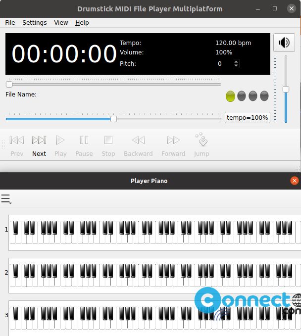 Dmidiplayer or Drumstick multiplatform MIDI file player is a free and open source MIDI player for Linux, Windows, and macOS. It supports MIDI Output to hardware MIDI ports and soft synths. In this app you can change MIDI volume level using MIDI CC7 and scale song speed between half and double tempo. It also comes with seperate channel views for Lyrics and Piano Player. This player supports MID/KAR and WRK file formats and -12 and +12 semitones for song transpose. It is released under GNU General Public License version 3.0 (GPLv3).  Install dmidiplayer Drumstick Multiplatform MIDI File Player on Ubuntu Linux  Dmidiplayer is available as a portable AppImage and flatpak package file. Download Drumstick Multiplatform MIDI File Player from the below download link and save it on your Downloads folder. Here the downloaded file name is "dmidiplayer-1.4.0-linux-x86_64.AppImage". You can change the below commands based on your downloaded file name.  Download dmidiplayer https://sourceforge.net/projects/dmidiplayer/files/  Open the terminal app (ctrl+alt+t) and run below commands.  <pre class="qoate-code">cd Downloads</pre> <pre class="qoate-code">sudo chmod +x ~ dmidiplayer-1.4.0-linux-x86_64.AppImage</pre> <pre class="qoate-code">./dmidiplayer-1.4.0-linux-x86_64.AppImage</pre>  Install dmidiplayer via Fltpak:  First you need to install flatpak and flathub on your Linux system and restart your system after the installation. Then open terminal command-line app and run below command to  install dmidiplayer flatpak app. <pre class="qoate-code">flatpak install flathub net.sourceforge.dmidiplayer</pre>  You can run this app using below command.  <pre class="qoate-code">flatpak run net.sourceforge.dmidiplayer</pre>  You can uninstall thia via  <pre class="qoate-code">sudo flatpak uninstall net.sourceforge.dmidiplayer</pre>  That's all.