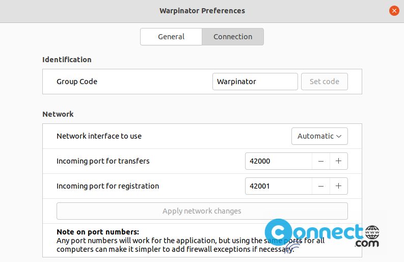 Warpinator connection settings