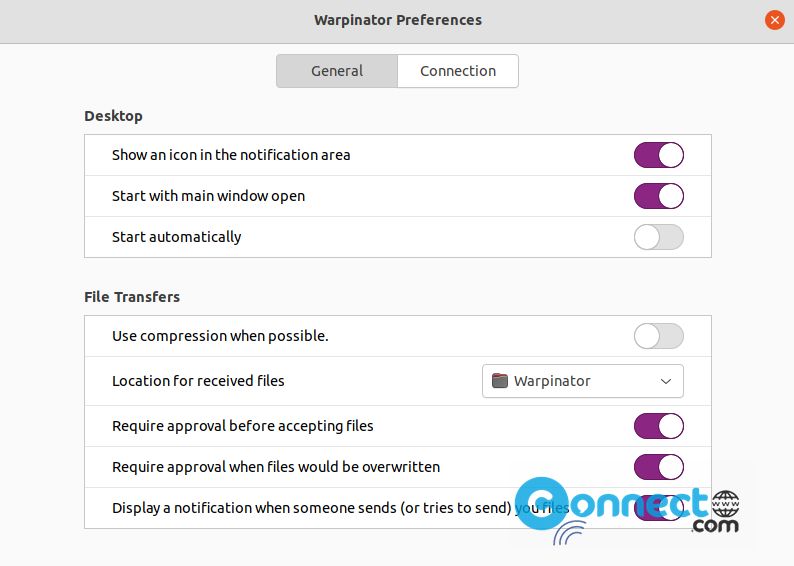 Warpinator settings