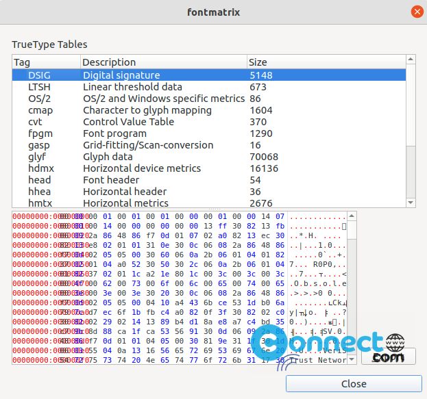 Fontmatrix Font info