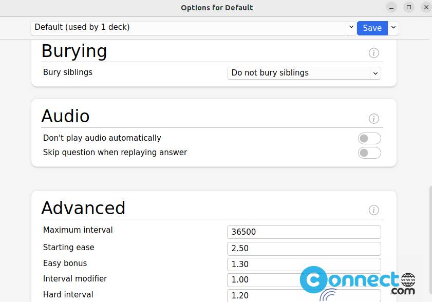 Anki Flash Cards settings