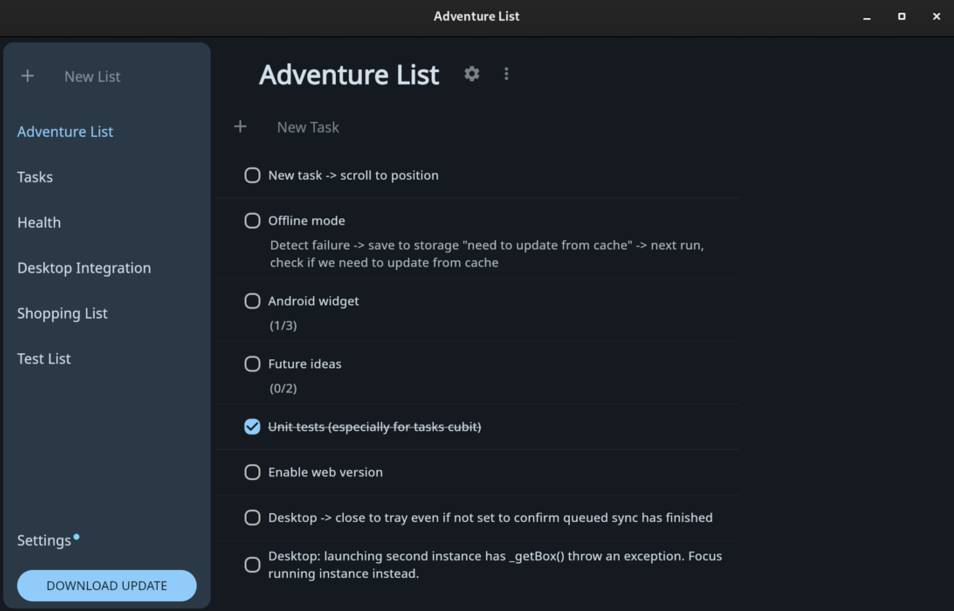 Adventure List Todo list