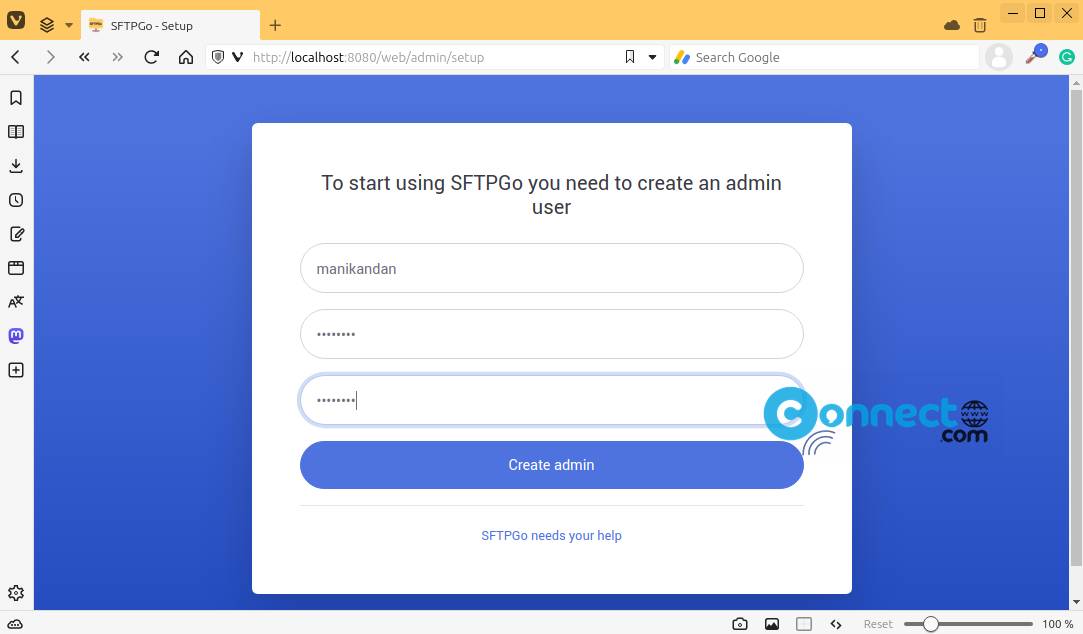 SFTPGo create admin