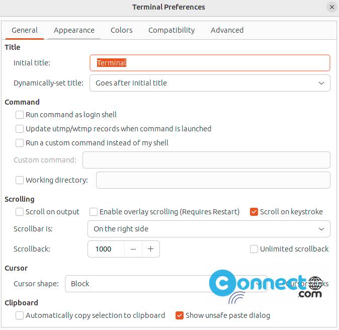 Xfce Terminal Emulator settings