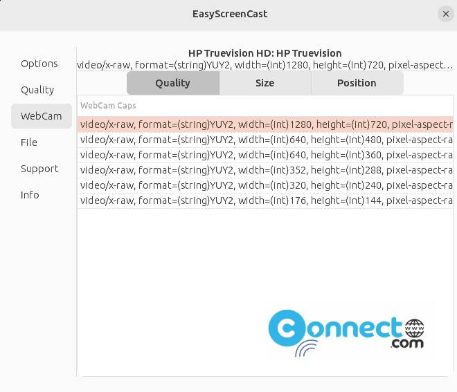 EasyScreenCast webcam settings