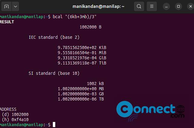 arithmetic expression of storage units using Bcal