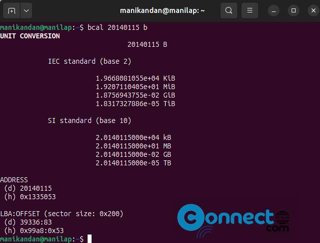 convert storage capacity to other units using Bcal