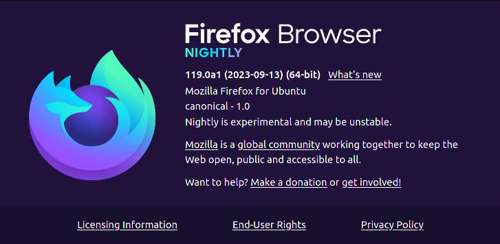 Firefox Nightly browser