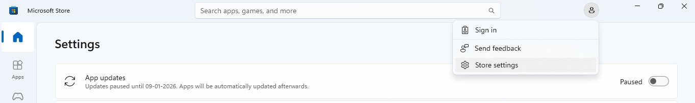 microsoft store settings